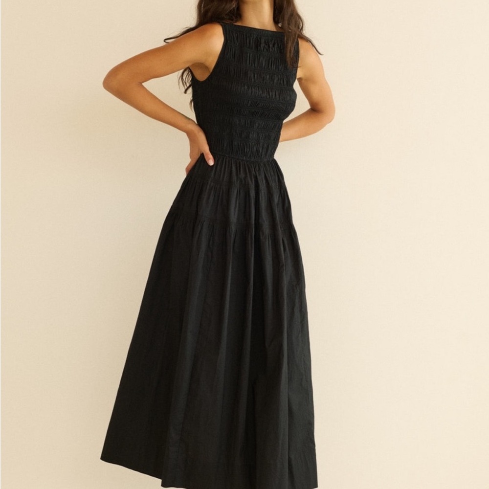 DÔEN Melie Shirred Paneled Pleated Organic Cotton-Poplin Midi Dress